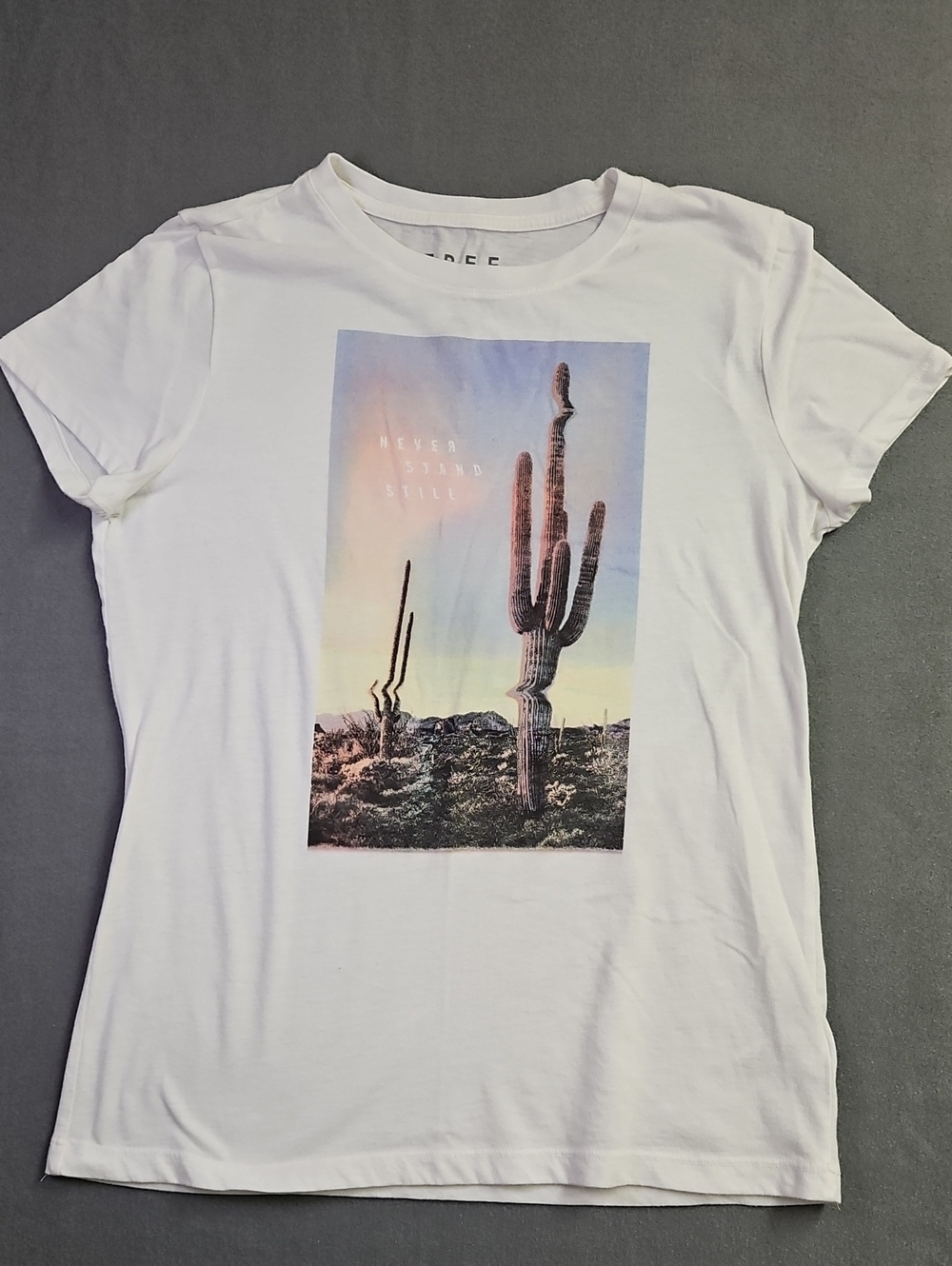 Free State White Short Sleeve Tee with Cactus Sunset Graphic